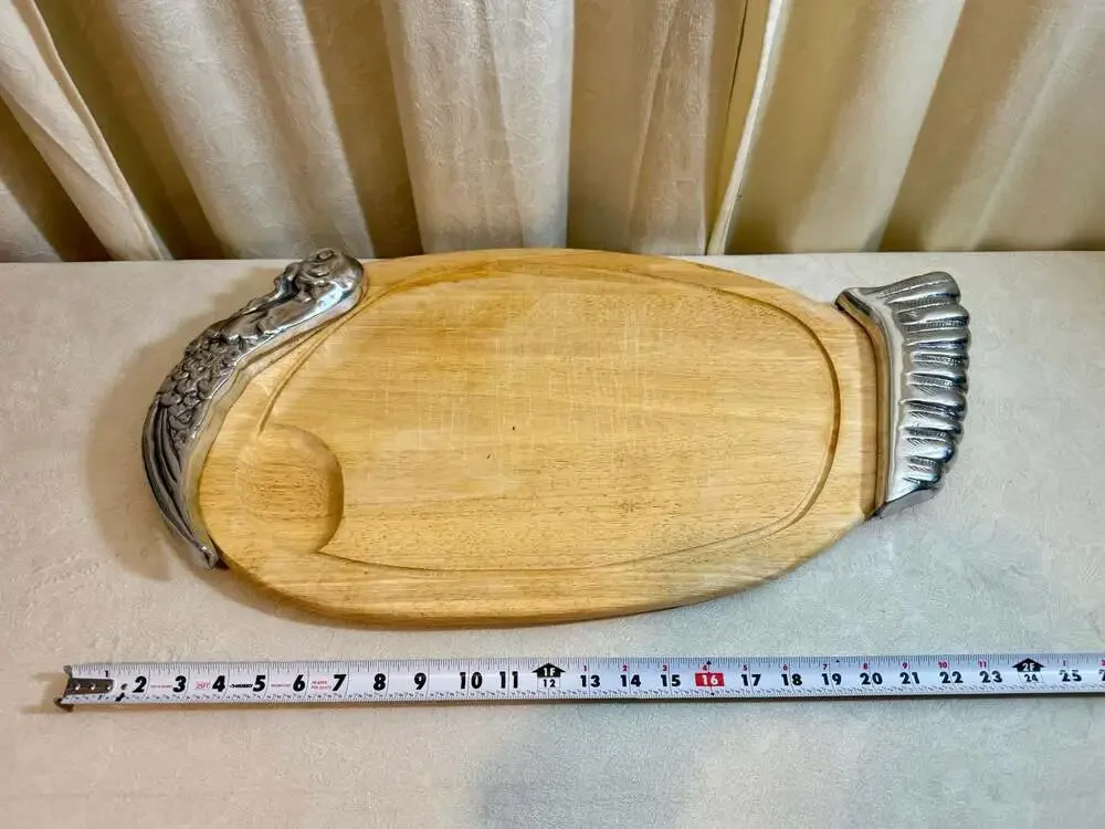 Vintage Wood and Aluminum Turkey-Shaped Serving Platter/Cutting Board‎